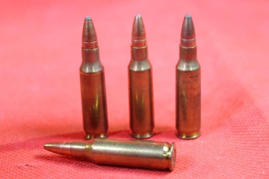 One partial red ammo box of Remington 221 Rem. Count 17 and 45 fired and resized and primed brass