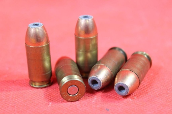 One yellow ammo box with 45 ACP reloads 85 gr Hornady JHP. Count 50.
