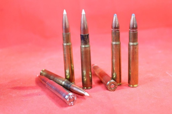 One blue plastic ammo box of reloads 35 Whelen. 8 are 200 gr Hornady SP and 29 are 225 gr Ballistic