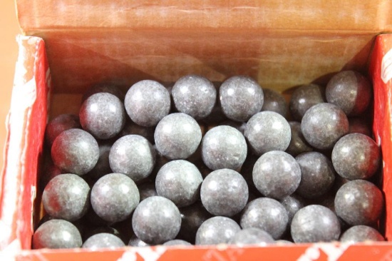 Hornady box of 54 cal round lead balls for muzzleloading. Approx count 85.
