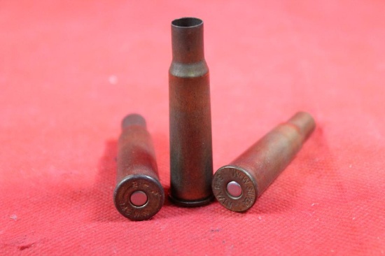 Remington box with one round of 348 Win, 10 fired, resized and primed 348 Win cases and 7 fired