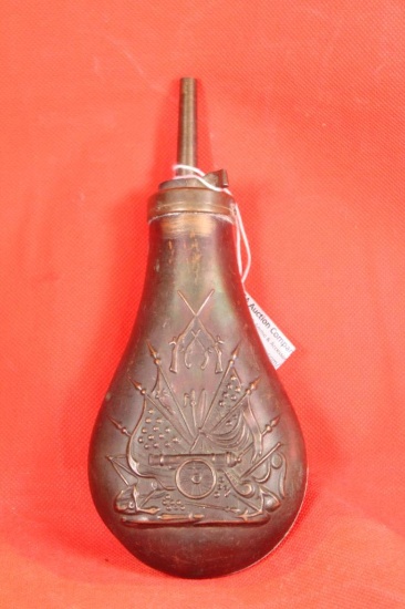 Civil war copper and brass powder flask