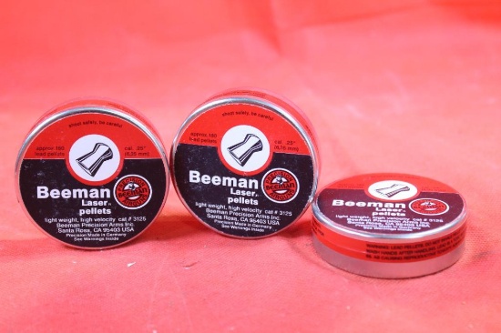 Three cans of Beeman 25 cal pellets. New.
