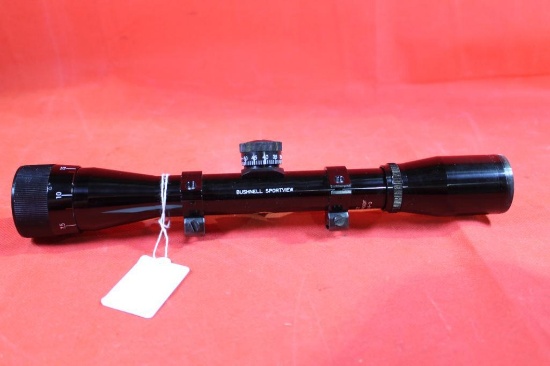 Bushnell Sportview 4x32 duplex rifle scope with parallax, tactical turrets and rail mount rings.