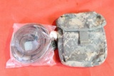 Military style leather rifle sling, new in package and one digital camo pouch, used.