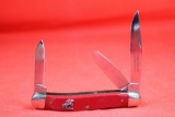 Schrade Cutlery Paul Revere Commemorative three blade pocket knife with 2.5 inch main blade. Red saw
