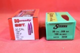 Two boxes of 30 cal bullets. One Hornady 165 gr SST and one Sierra 168 gr HPBT. Count approx 200.