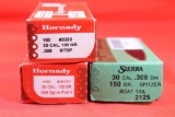 Three boxes of 30 cal bullets. One Sierra 150 gr Spitzer BT, one Hornady 150 gr Spire point and one