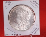 1878 Morgan silver dollar. BU. 7 Tail, Obv a few bag marks in the field, Rev is mostly clear and