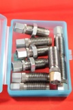 Blue plastic Dillon Precision box with assorted reloading dies. Used.