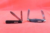 Two knives. One Buck model 303 stockman with 2.5 inch main blade and black Delrin scales. Also