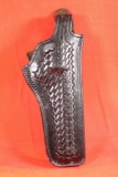 Safariland Black tooled leather snap strap belt holster for S&W 5