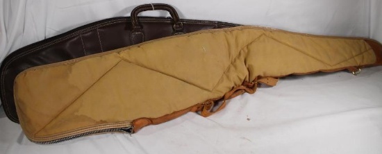 One Browning leather padded zippered rifle case and one padded canvas rifle case