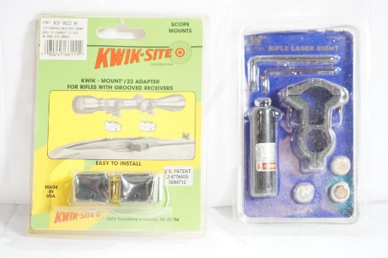 One set of Kwik-Site scope mounts and one NcStar rifle laser sight both new in pkg