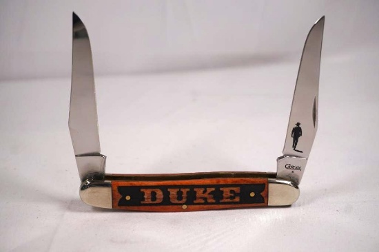 Case Muskrat two-blade folder with 3.0 inch blades. Brown bone scales with "DUKE" engraved on one