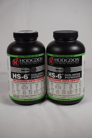 Two bottles of Hodgdon HS-6 powder. Both approx 3/4 full. Will not ship, local pick-up only.