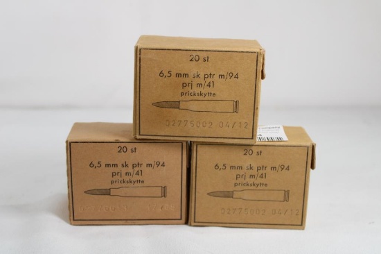 Three boxes of 6.5x55mm, military, Count 60.