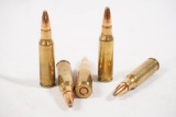 Partial box of Remington 221 Rem Fireball 50 gr soft point, 15 loaded ammo and 5 fired brass