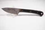 Texan Knives Damascus skinner with 2.75 inch blade. Smooth synthetic scale, nice leather sheath.