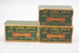 Three boxes of Remington UMC Kleanbore .22 Long Rifle ammo, new old stock, 150 count total