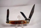 Boker Tree Brand small three-blade stockman with 2.5 inch main blade. Made in Germany. Jigged burnt