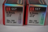 Two boxes of Hornady SST 6.5mm 123 gr. New, count 200.