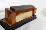 Smith's Tri-Hone 3 stone knife sharpener. Used, one stone has fallen off wood stand.
