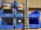 Eight blue plastic Hang & Stack bins, most new.