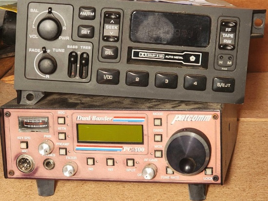 Chrysler in-dash cassette player and a Patcomm dual bander transceiver.