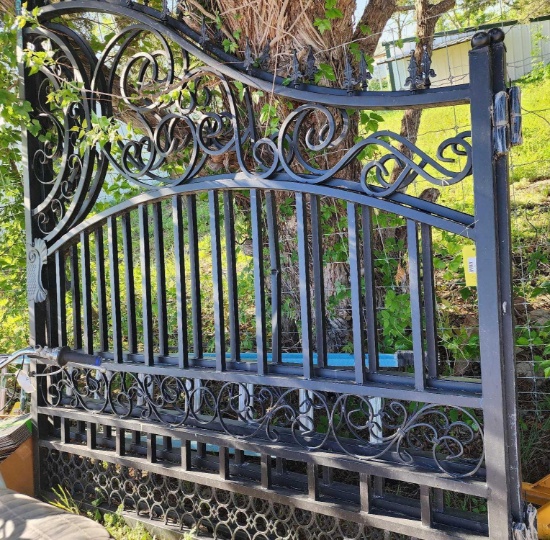 14 ft black heavy metal entrance gate, two pieces (7 ft) each half. New.