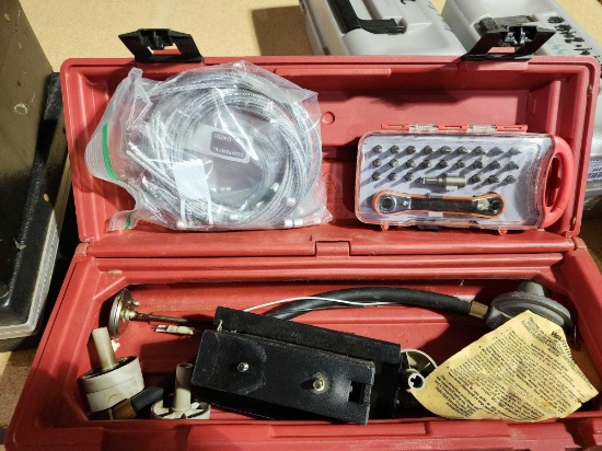 Propane gas tank accessories, Weber LP tank scale, roll of wire cable with connectors.