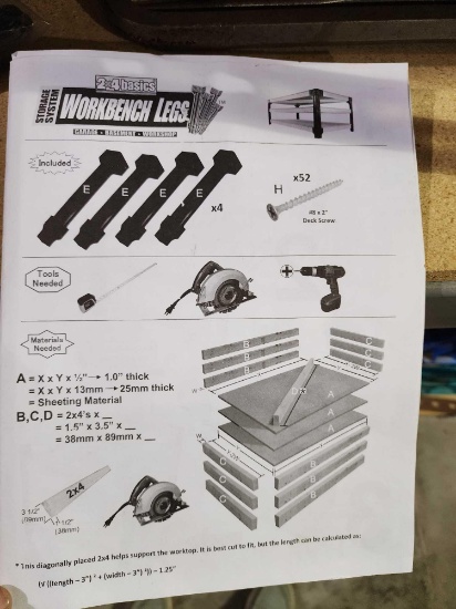 Storage Systems 2x4 basic workbench legs. You make the workbench as big as you want. New in box.