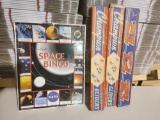 One Space Bingo game in original wrapped box and three vintage Champion balsa wood twin gliders in