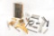 One small single horn jeweler's anvil, machinery's handbook, brushes, etc.