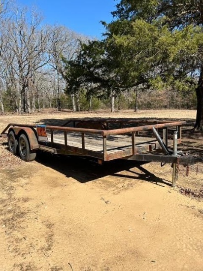 Flatbed bumper pull trailer. 18' Long 82" wide. No Title. Will need to be picked up in Kemp Tx call
