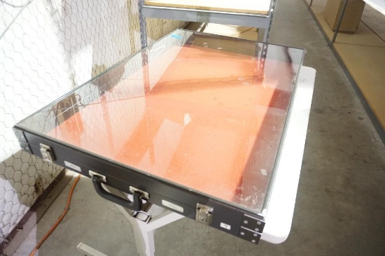 Two dark wood display cases. 36" x 24" x 3.5". Used. Will not ship, pick-up only.