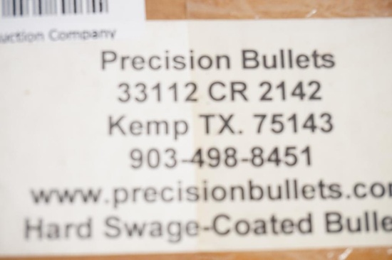 One box of Precision Bullets, 0.401 LRNFP. Count 500. Coated.