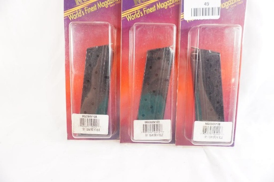 Three Mec-Gar 1911, 10 round 45 ACP magazines. In packages.