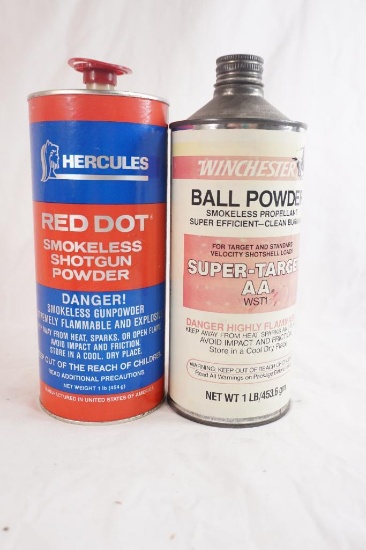Two partial bottles of reloading powder. One Winchester Super Target AA, WST1, approx 1/2 full, and