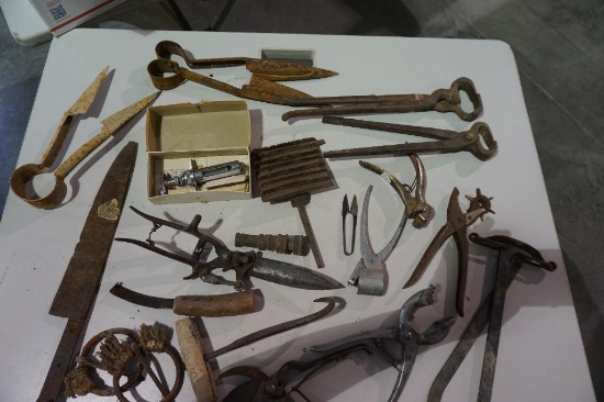Miscellaneous farm items leather punches, ear tagger, tattoo punch, etc.