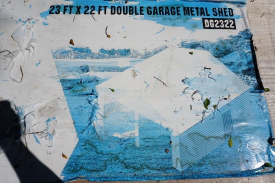 23 ft X 22 ft double garage metal shed, new in box