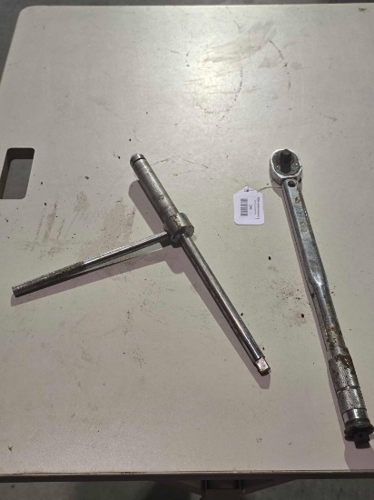 One drill chuck loosening or tightening tool for drill press, one 18" torque wrench. Used.