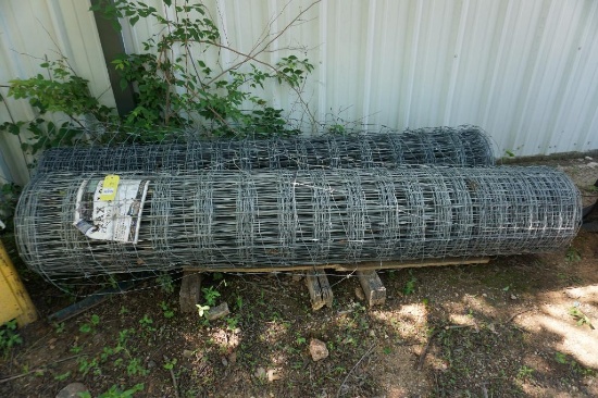 Two rolls of OK Brand 7 ft high tensile fixed knot " high fence" wire,