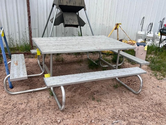 Large aluminum picnic table with attached benches 6ft X 4ft