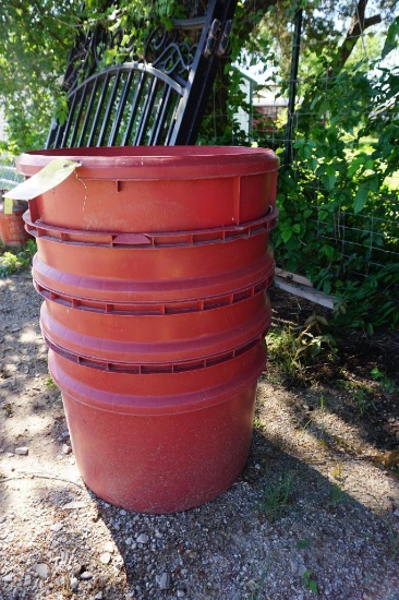Four empty livestock syrup/mineral tubs