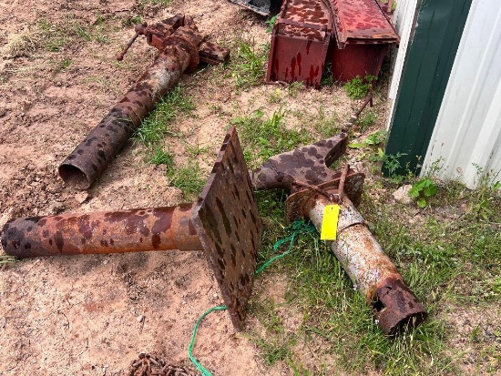 Very large heavy vise and anvil mounted on pipe pedestals