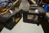 Two black plastic tool boxes. One 19