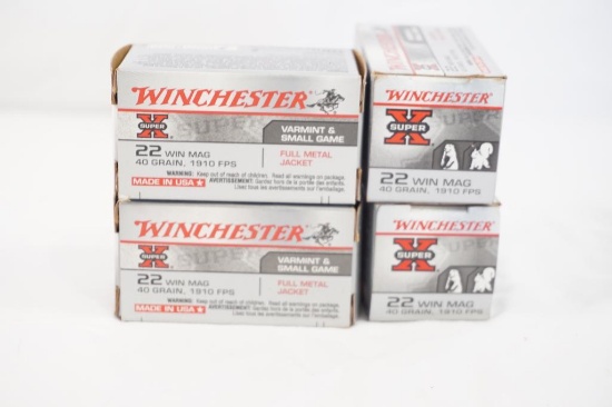 Four boxes of Winchester Super X 22 Win Mag 40gr JHP, 200 count total