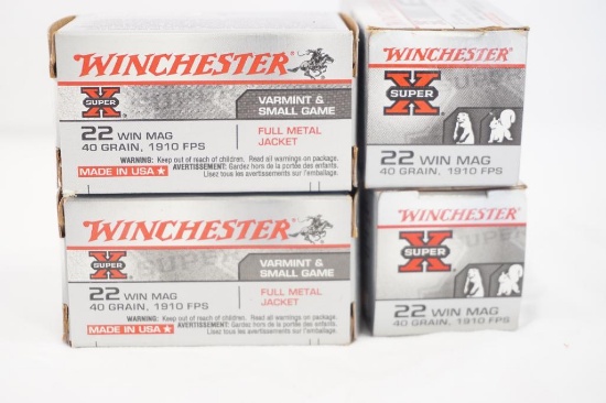 Four boxes of Winchester Super X 22 Win Mag 40gr JHP, 200 count total
