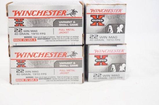 Four boxes of Winchester Super X 22 Win Mag 40gr JHP, 200 count total